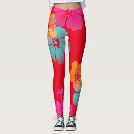 Leggings PixDezines Hibiscus/Rose/Orange/Aqua/do-it-yoursel