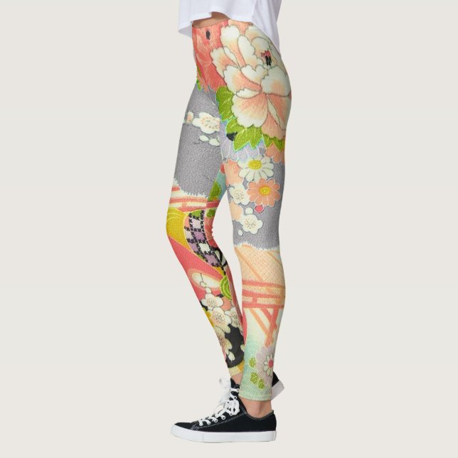 Leggings PixDezines Kimono/Peonies/Fleurs de cerisiers (Gauche)