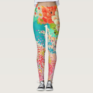Leggings PixDezines Kimono/Peonies/Fleurs de cerisiers
