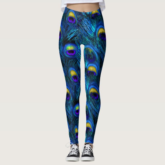 Leggings PixDezines Peacock Feather/Cobalt/Aqua (Devant)