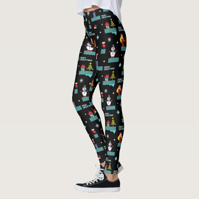 Leggings Pixellit Joyeux Motif de Noël - Design rétro (Gauche)