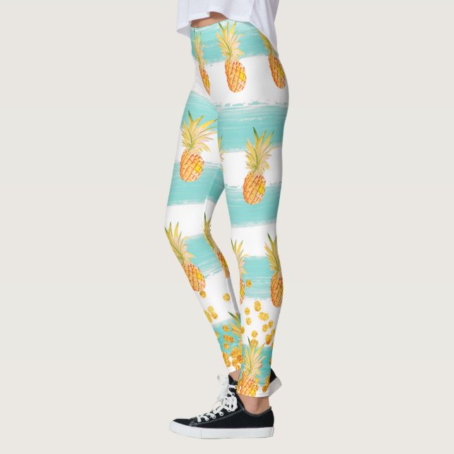 Leggings Plage Ananas Turquoise Tropical (Gauche)