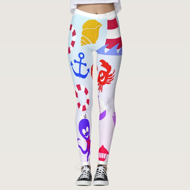Leggings Plage de mer et animaux de mer motif océanique (Devant)