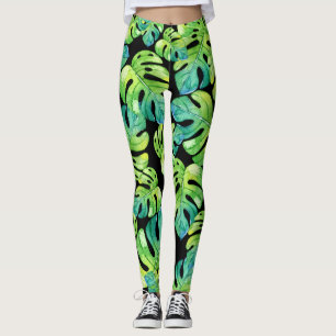 Leggings Plage de Motif de verdure tropicale à feuilles No