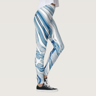 Leggings plage d'été vagues nautiques aquarelle bleu tourbi