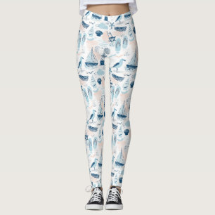 Leggings Plage nautique été bleu rose côtier (2)
