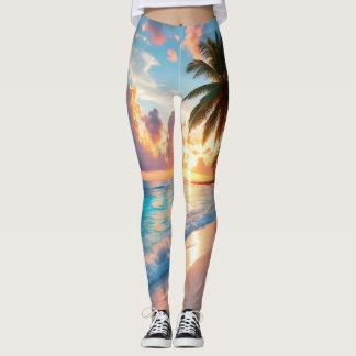Leggings Plage Paradis du Coucher de Soleil Tropical – Palm