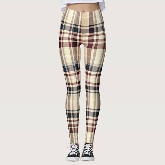 Leggings Plaid Beige Classique À damiers Motif (Devant)