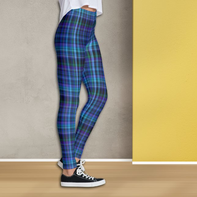 Leggings Plaid Bleu Violet Vert Tartan Noir (Créateur téléchargé)