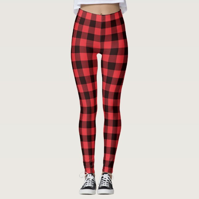 Leggings Plaid Buffalo de Noël (Devant)