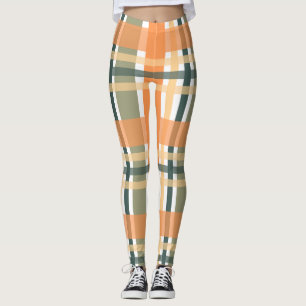 Leggings plaid de clan écossais orange vert tartan à carrea