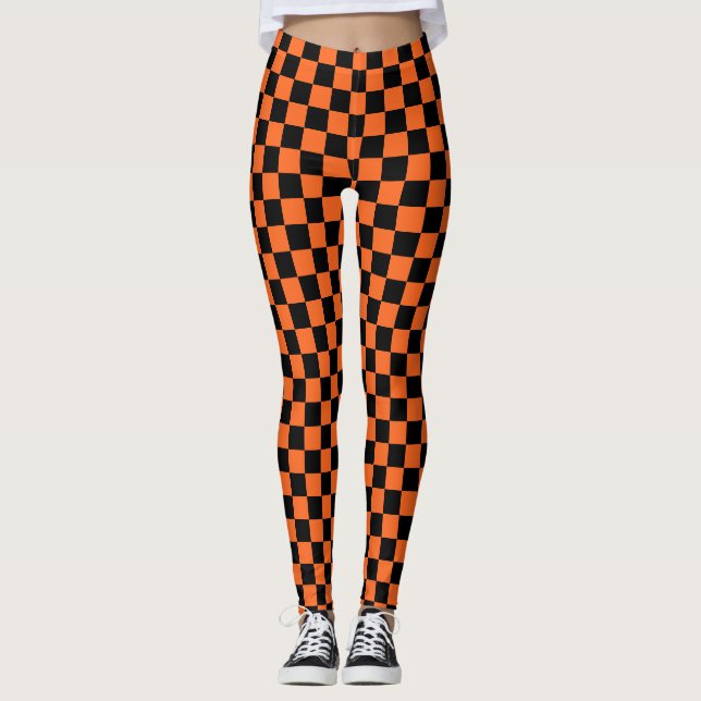 Leggings Plaid de contrôle du bison orange et noir (Devant)