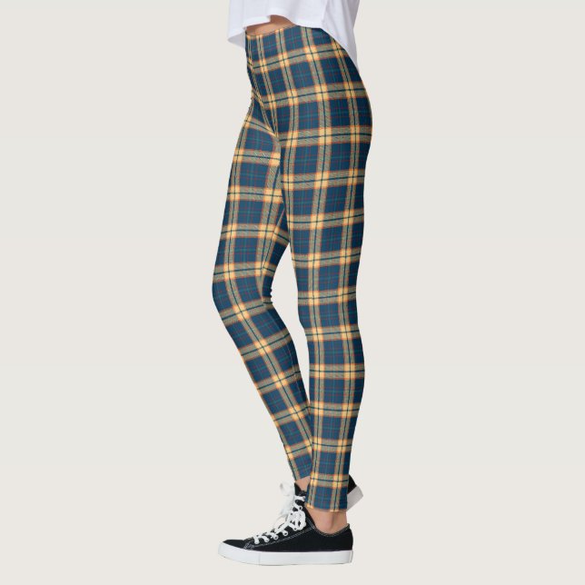 Leggings Plaid de Madras de jaune de bleu marine (Gauche)