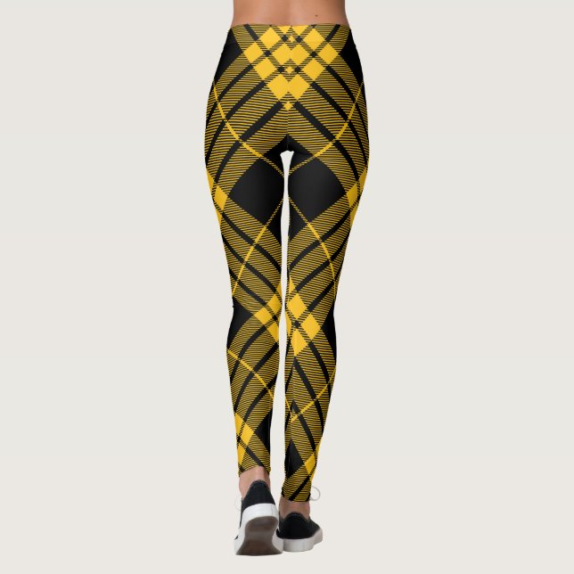Leggings Plaid de tartan diagonal à la mode jaune noir (Dos)