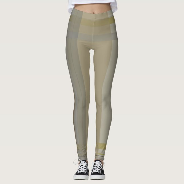 Leggings plaid en or, cuivre argenté, gris & beiges (Devant)