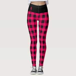 Leggings Plaid Hot Pink Noir Personnalisé