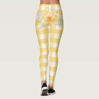 Leggings Plaid Jaune, Fleurs Butt