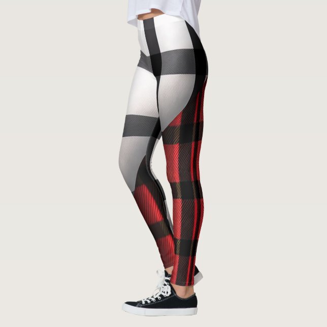 Leggings Plaid Moderne Abstraite Rouge Noir Plaid Collectio (Gauche)