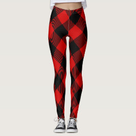 Leggings Plaid noir rouge de bûcheron de contrôle de