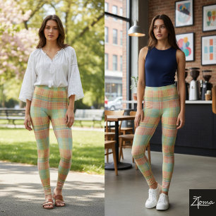 Leggings Plaid Pastel Bloc de Couleur Clair Printemps