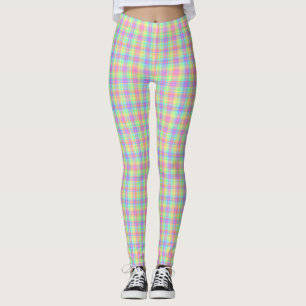 Leggings Plaid Pastel Jaune Bleu Rose Vert Violet