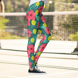 Leggings Plaisir Pickleball Tropical Hibiscus Sports Flower