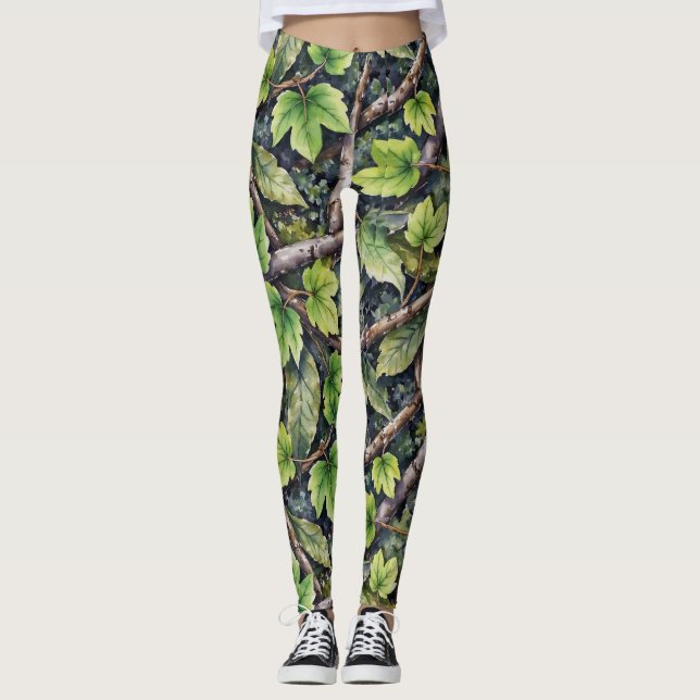 Leggings Plancher forestier Style Camouflage Motif sans cou (Devant)
