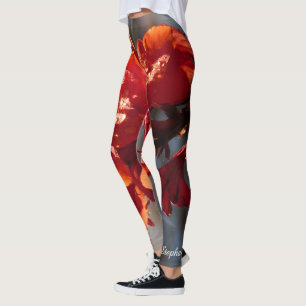 Leggings Pluie sur le nom personnalisé par fleurs oranges