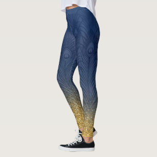 Leggings Plume de paon d'or de parties scintillantes de