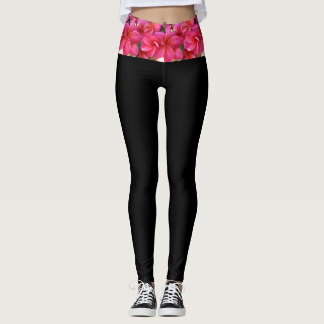 Leggings Plumeria rose hawaiienne jambières de yoga (Devant)