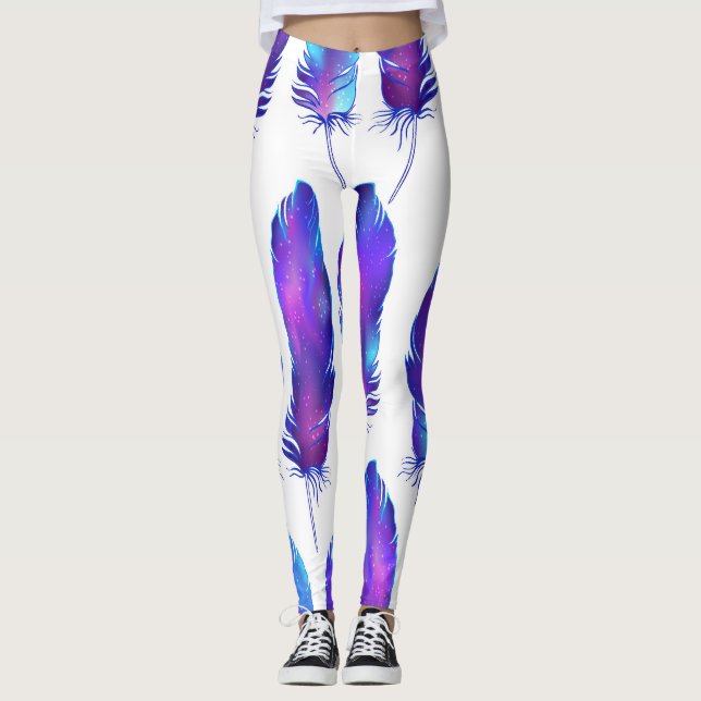 Leggings Plumes avec texture spatiale, motif magique. (Devant)