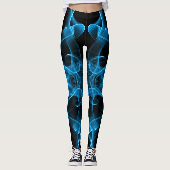 Leggings Plumes de fumée bleue sur noir (Devant)
