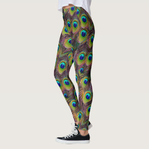 Leggings Plumes de paon colorées Bleu et vert