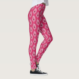 Leggings Plumes de paon, rose pastel sur rose Fuchsia