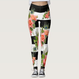 Leggings Plumes de Peacock Motifs à rayures florales roses