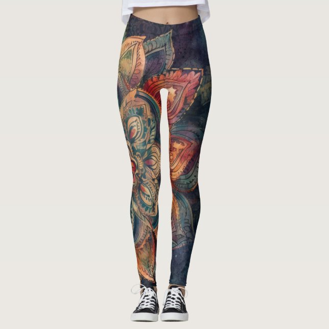 Leggings Plumes et fleurs de Bohême (Devant)