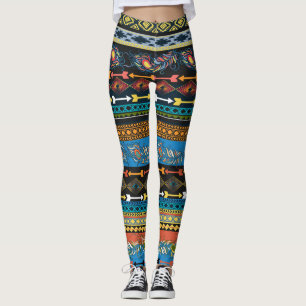 Leggings Plumes ethniques : Broderie Boho Chic