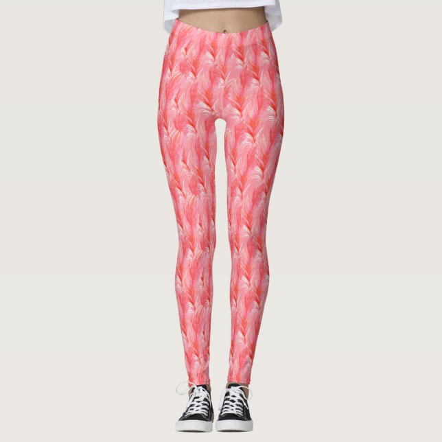 Leggings Plumes Rose Chaud  (Devant)