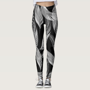 Leggings Plumes Tombantes En Noir Et Blanc