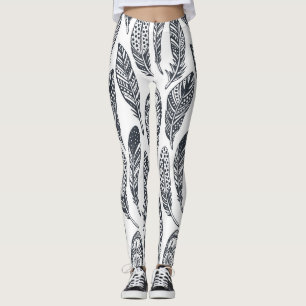 Leggings Plumes tribales dessinées à la main, motif vintage