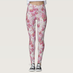 Leggings Plutôt Coloré Violet Rose Motif Floral