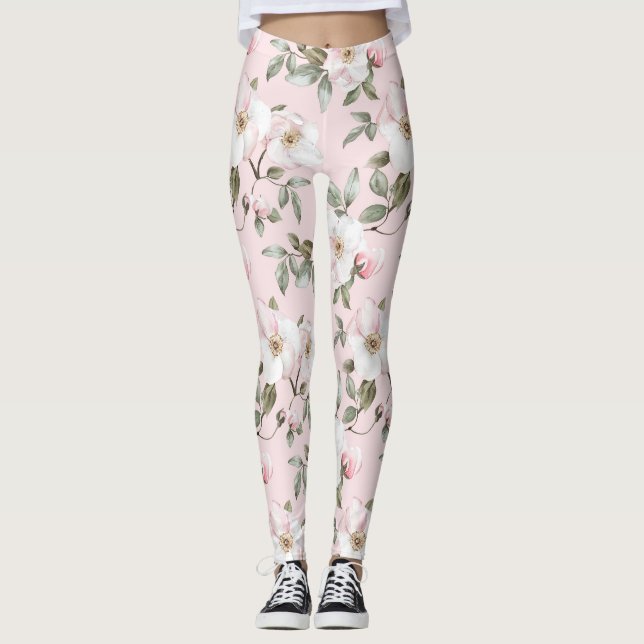 Leggings Plutôt Rose Blanc Floral (Devant)
