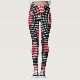 Leggings Poche de travail rouge et noire En vichy