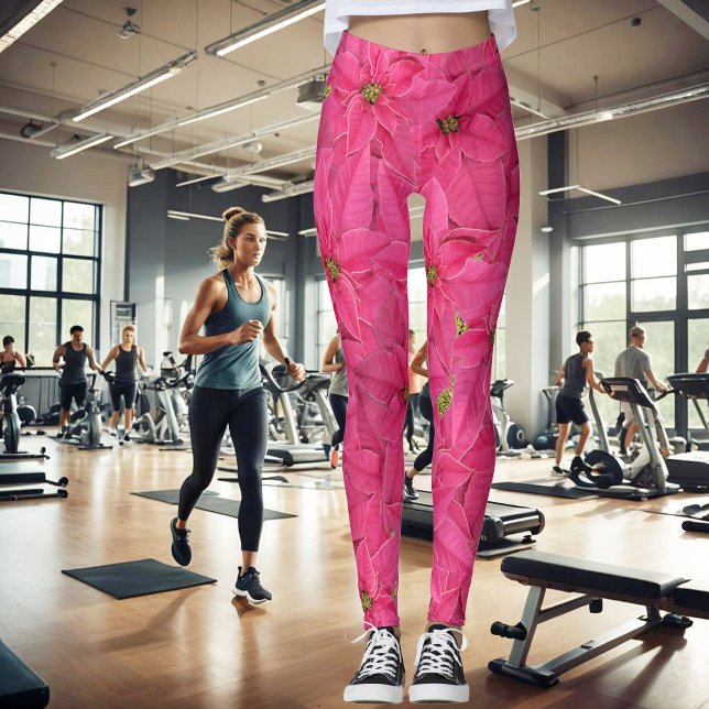 Leggings poinsettias de couleur Fuchsia, motif floral (Créateur téléchargé)