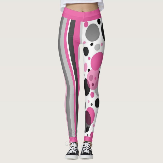 Leggings Point Polka Abstrait rose et gris mignon (Devant)