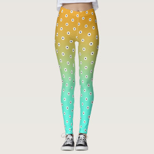 Leggings Point Polka Noir/Blanc Sur Turquoise/Or