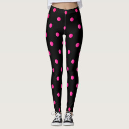 Leggings Point rose chaud et noir rétro Polka