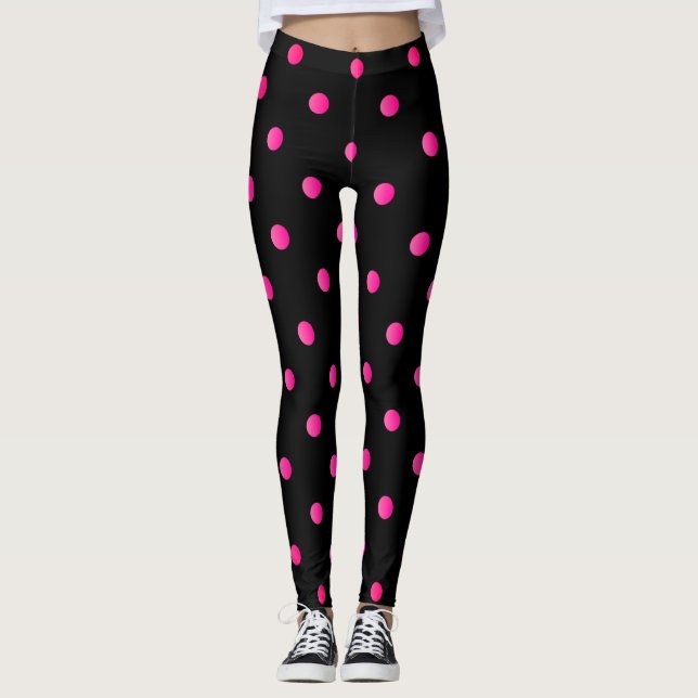 Leggings Point rose chaud et noir rétro Polka (Devant)