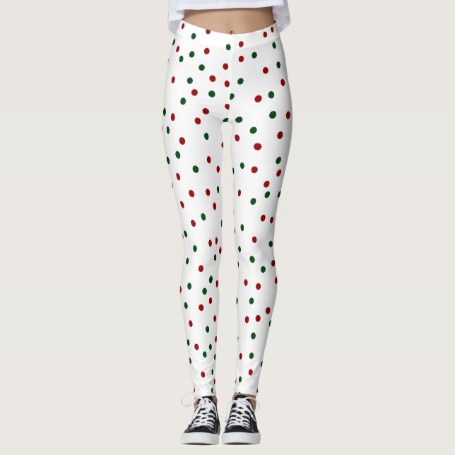 Leggings Pointe Polka rouge et verte (Devant)