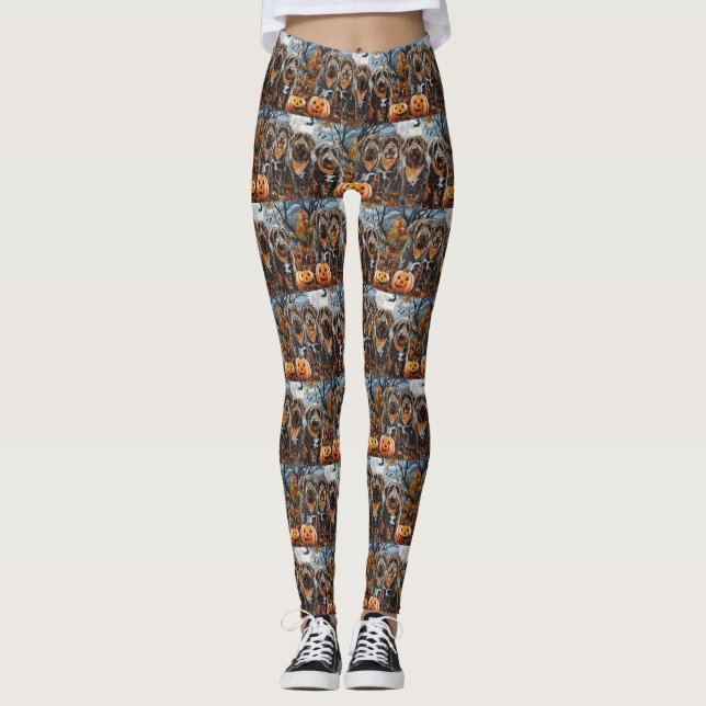 Leggings Pointeur à poils durs Griffon Halloween Éffrayant (Devant)
